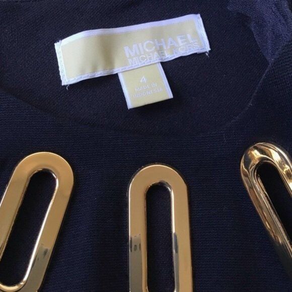 Michael Kors Navy Sleeveless Shift Dress Gold Hardware Size 4 NWT - Picture 4 of 5